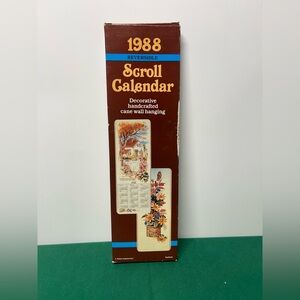 Vintage 1988 Wall Hanging Cane Scroll Calendar